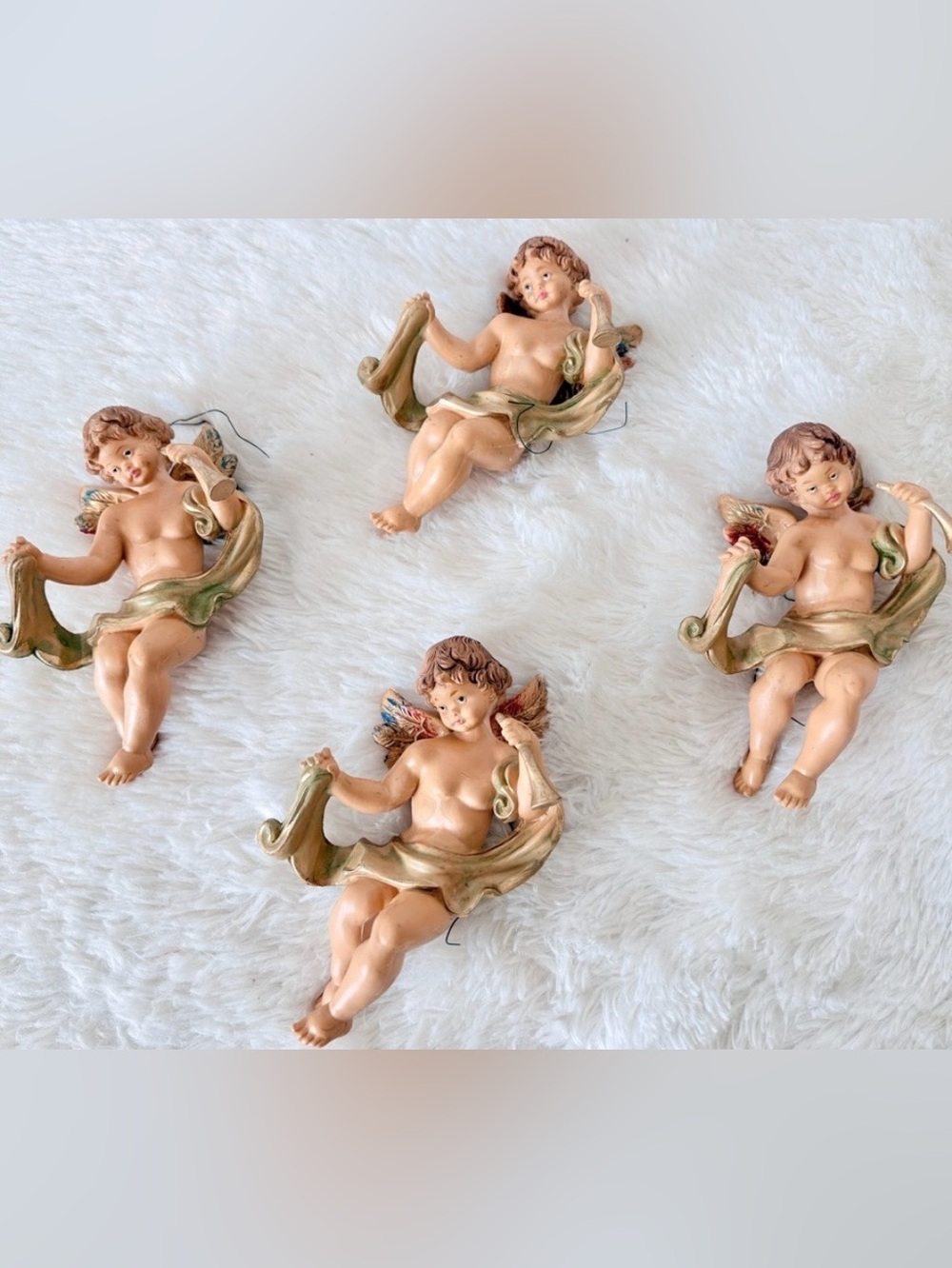 (4) Fontanini Depose Italy Cherubs Angels 6” Victorian Christmas Ornaments